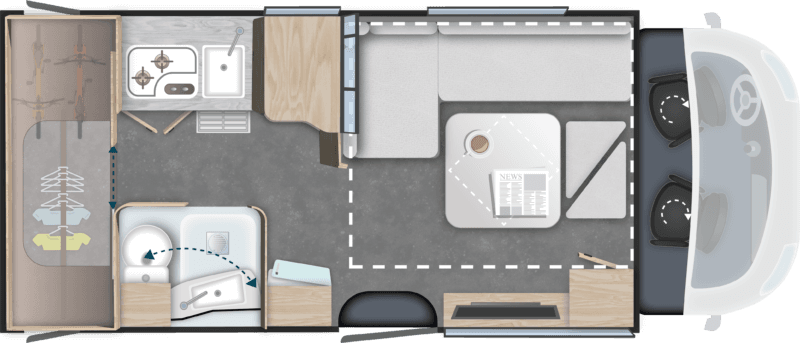 Grundriss Challenger 240 – Lounge + Hubbett