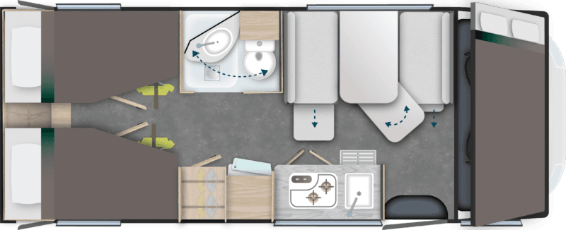 Grundriss Challenger C387 – Alkoven + Etagenbetten