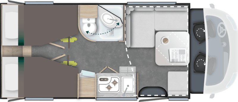 Grundriss Challenger 287 – Einzelbetten über Garage