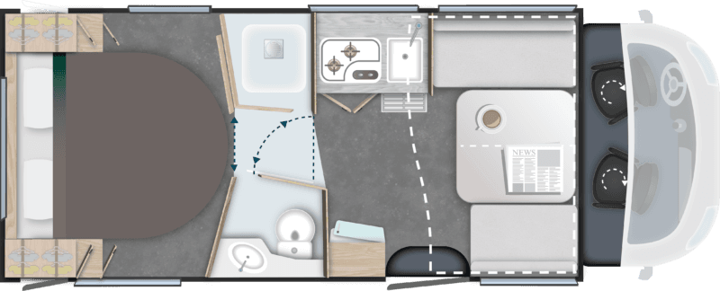 Grundriss Challenger 318 – Zentralbett + Face-to-Face